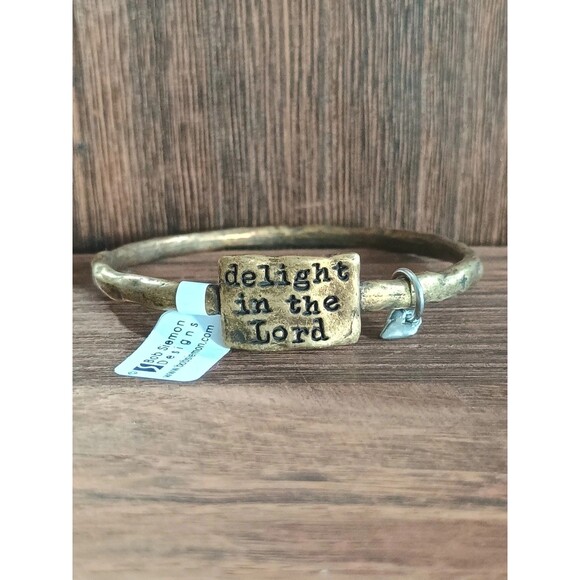 Bob Siemon Designs BSD Delight In The Lord Brass Tone Bangle Bracelet New - Picture 1 of 4
